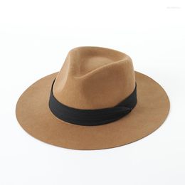 Berets Solid Color Imitation Winter Sombrero Woolen Hat Women Felt Fedoras Jazz Cap Female Girl Simple Wide Brim Flat Top Trilby