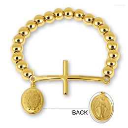 Bangle Stainless Steel Beaded Bracelets For Women Men Religion Virgin Mary Rosary Cross Stretch Strand Couple Jewelry