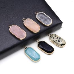 Charms Natural Stone Pendant Faced Rectangular With Golden Edge Agate For Women Jewellery Making DIY Bracelet Necklace Earrings Accessory