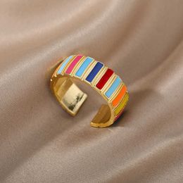 Band Rings Creative Colorful Enamel Rings Open Vintage Rainbow Multicolor Finger Ring Boho Aesthetic Party Jewelry Wedding Gift Anillos AA230417