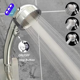 Bathroom Shower Heads Large Flow High Pressure Head Silver 3 Modes Eco Water Saving Spray Nozzle Massage Rainfall Pressurised 231117