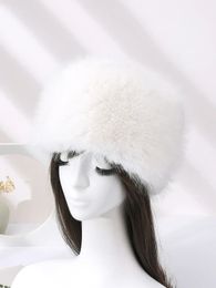 Wide Brim Hats Bucket 2023 Winter Thick Furry Hairband Fluffy Russian Faux Fur Women Girl Headband Hat Outdoor Earwarmer Ski 231117
