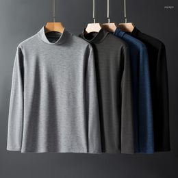 Men's T Shirts Men's T-shirt Autumn Winter Thermal Warm Half Turtleneck Solid Fit Male Long Sleeve Slim Basic Tee Top