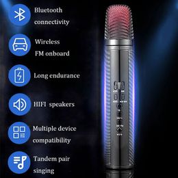 Microphones Wireless Karaoke Microphone Handheld Bluetooth Reverb Mic Car FM Singing Machine Live Broadcast for Home KTV Party 231117