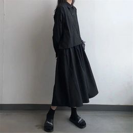 Two Piece Dress Japanese Gothic Black 2pcs Set Loose Short Blouse Shirt High Waist Long Cargo ALine Skirt Women Vintage Harajuku Punk Suit 230418