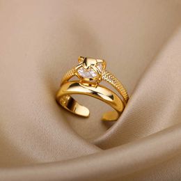 Band Rings Heart Rings for Women Grils Gold Plated Adjustable Stainless Steel Ring 2023 Trend Luxury Wedding Couple Jewellery anillos mujer AA230417