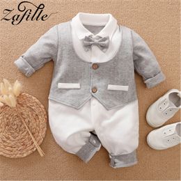 Rompers ZAFILLE Baby Costume With Necktie Spring Baby Boy Rompers Gentelman Clothes For borns Boys Party Kids Toddler Costume 230418
