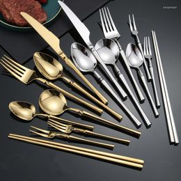 Dinnerware Sets Golden Western Cutlery Set 304 Stainless Steel Mirror Spoon Steak Knife Fork Chopsticks Tableware Kitchen Utensil