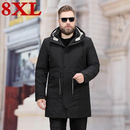 Men's Down Men Long White Duck DownJacket With Hood Plus Size 8XL 7XL 6XL High Quality Brand Male Warm Winter Coat Casual Outerwer