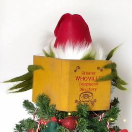 Christmas Decorations Christmas Tree Topper Classic Green Monster Hiding Behind Book Treetop Decoration for Winter Holiday 231117