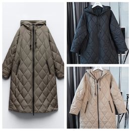 Womens Jackets ETJ TRAF Hoodie Apron Jacket Quilt Cover Long Loose Fit Lined Coat Available in 3 Colours 231118