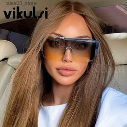 Sunglasses High Quality Semi-Rimless Oversized Sunglasses Women Men Brand Frame Square Sun Glasses One Piece Green Tea Shield Shades Oculos Q231120