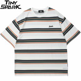 Men's T-Shirts Hip Hop Streetwear Tshirt Striped Print T-Shirt Harajuku Cotton Loose Short Sleeve T Shirt Men Fashion Summer Tops Tees 230418