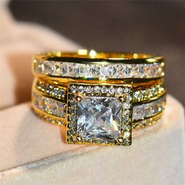 Band Rings Luxury Female Stackable Weddin Ring Set Crystal Gold Color Bridal Ring Promise Engagement Rings For Women AA230417