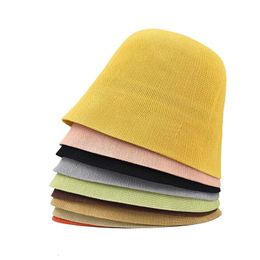 Stingy Brim Hats Spring summun Breathable Linen Knitted Bucket Cap For Women Simple Design Fashion Fisherman s basin hat Accessories 230418