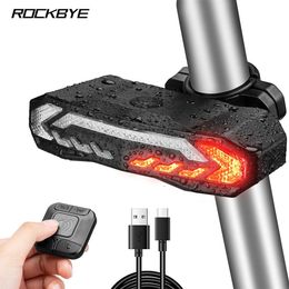Bike Lights Rockbye bicycle brake tail light wireless remote control turn signal LED waterproof alarm antitheft 231117