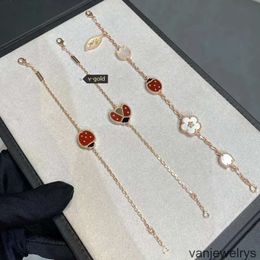 2024 new Designer Bracelets 100% silver Red Love Charm Women Charm 4/Four-Leaf-Clover Rose gold Ladybug cherry 5 motifs heart Luxury Jewellery luck for girls