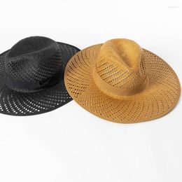 Berets 202311-5219B Drop British Summer Paper Grass Hollow Out Hand Woven Fedoras Cap Men Women Panama Jazz Hat