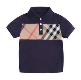 Baby Boys Summer Plaid T-shirts Kids Short Sleeve T-shirt Cotton Children Turn-Down Collar Shirt Child Soft Breathable Tops Tees