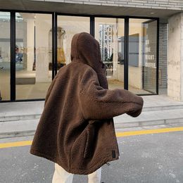 Men's Down 2023 Autumn And Winter Lamb Fur Hooded Jacket Coat Fashion Casual Solid Color Cotton Tide White / Brown M-XL