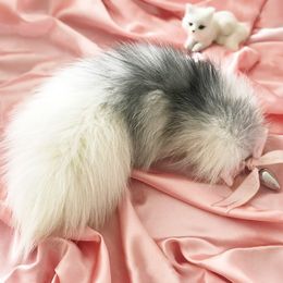 40cm/16" Real Cross Fox Fur Tail Plug Adult Sex Sweet Games Party Costume Cosplay Toys