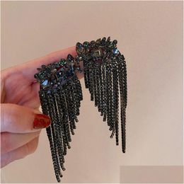 Dangle & Chandelier New Long Tassel Geometric Drop Earrings For Women Black Flowers Crystal Dangle Statement Jewellery Drop De Dhgarden Otryz