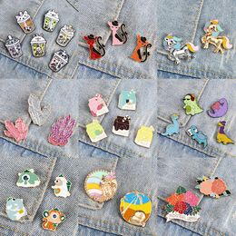 Brooches Pins 2-6 PCS Brooch Set Cartoon Animal Milk Enamel Beautiful Spar Lovely Dinosaur Badge Creative Lapel Pin Jewellery For Wholes