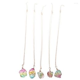 Pendant Necklaces 1 Pc And High Quality Seven Color Natural Raw Stone Wrapped Wire Crystal Clear Multicolor Chain Necklace