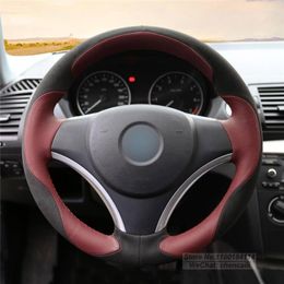 Steering Wheel Covers Customised Suede Alcantar Black Genuine Leather Car Cover Wrap For E90 320i 325i 330i 335i E87 120i 130i 120d