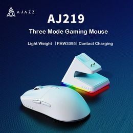 Mice Arrvied AJ219 Wireless Mouse with 2 4GHz Bluetooth 5 0 Wired Thrip Connection PAW3395 Gaming Chipset 26000DPI 231117