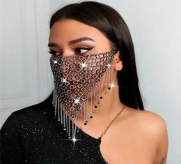 2020 Rhinestone Tassel Splicing Jewellery Mask Fashion Sexy Glitter Women Diamond Crytal Facemask Party Show Mouth Mask Wedding Q0819924773