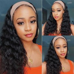 Cranberry Hair Loose Deep Wave Headband Wigs Peruvian Human Hair Wigs For Women Full Machine Made Headband Wig No Glue No Sew In230418