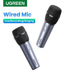 Microphones UGREEN Wired Microphone Singing Live Recording with 3 5mm Audio Cable Handheld Mic For PC Phone Gaming Karaoke Home System 231117