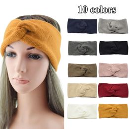 Double-Layer Wool Knitted Headband Winter Warm Cross Hairband Soft Elastic Hair Band Ear Warmer Women Stretch Turban Headwrap