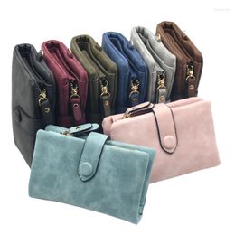 Outdoor Bags Women Fashion Matte Short Wallet PU Leather Zipper Hasp Frosted Ladies Purses Money Coin ID Card Holder Girls Cute Clutch