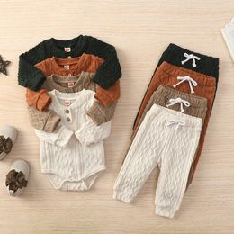 Clothing Sets Lioraitiin 0-24M Baby Girl Romper Tops Pants Suit born Infant Long Sleeve Round Neck Button Sweater Knitting Trousers 230418