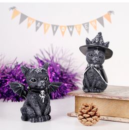 SZHOME Cat Ornaments Table Art Original Gifts Cute Miniatures Modern Room Decoration Resin Figure Wizard Figurines Black Magic