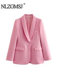 Women's Suits Blazers Nlzgmsj TRAF Spring Elegant Chic Office Suit Jacket Single Button Slim Women Long Sleeve Blazer Pink Coat Female Top Outwear 230418