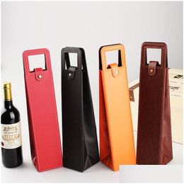 Gift Wrap Portable Pu Leather Wine Bag Luxury Single Wines Bottle Packaging Bags Holiday Gifts Supplies Drop Delivery Home G Dhgarden Dhmsi