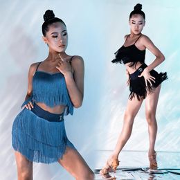 Stage Wear Latin Dance Tops Women Summer Fringed Skirt Practice Clothes Cha Performance Costume Salsa Samba Dress BL8545