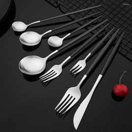 Dinnerware Sets Matte Black Silver Cutlery Set Kitchen Tableware Restaurant Western Knife Dessert Fork Coffee Spoon Teaspoon Flatware