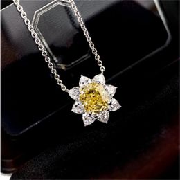 Flower Chocker Necklace AAAAA Zircon Whte Gold Filled Engagement Wedding Pendants Necklace For Women Bridal Charm Jewellery