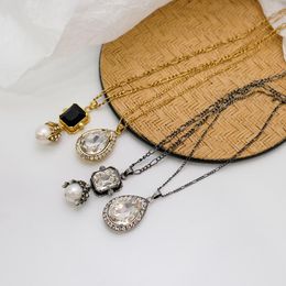 Pendant Necklaces Vintage Distressed Double Crystal Waterdrop Punk Two Tone NecklacePendant