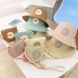 2023 New Children's straw hat bag set female summer Sun protection princess hat beach hat fisherman hat foldable sun hat bag set