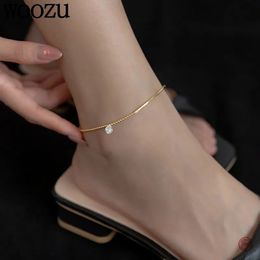 Anklets WOOZU 925 Sterling Silver Fashion Korean Round Zircon Bead Anklets for Women Beach Party Charms Minimalism Jewelry Gift 231115