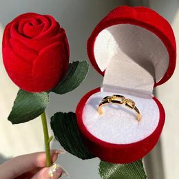 10PC Jewelry Boxes Creative Rose Ring Box Red Velvet Rose Earrings Display Stand Gift Box Bridal Engagement Jewelry Storage Box 231118