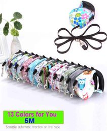5m Retractable Dog Leash 13 Colours Fashion Printed Puppy Auto Traction Rope Nylon Walking for Small Dogs Cats Pet Leads 2109116139087