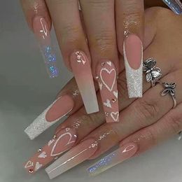 False Nails 24P Cute Heart French Childlike Pure Art Full Cover ificial Fake Wearing Reusable Press on 230418
