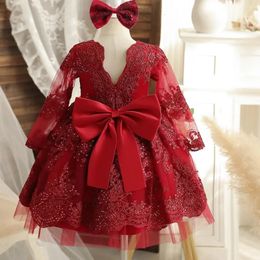 Girl's Dresses Little Girls Princess Party Embroidery Flower Elegant Wedding Birthday Evening Gown Toddler Kids Formal Lace Dress 231117