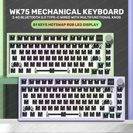 Keyboards WK75 Gaming Mechanical Keyboard 81Keys Wireless Bluetooth Wired Gasket swap RGB Gamers Custom For Pc Laptop 231117